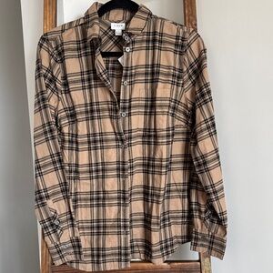 J. Crew Tan and Black Plaid Button Down Shirt